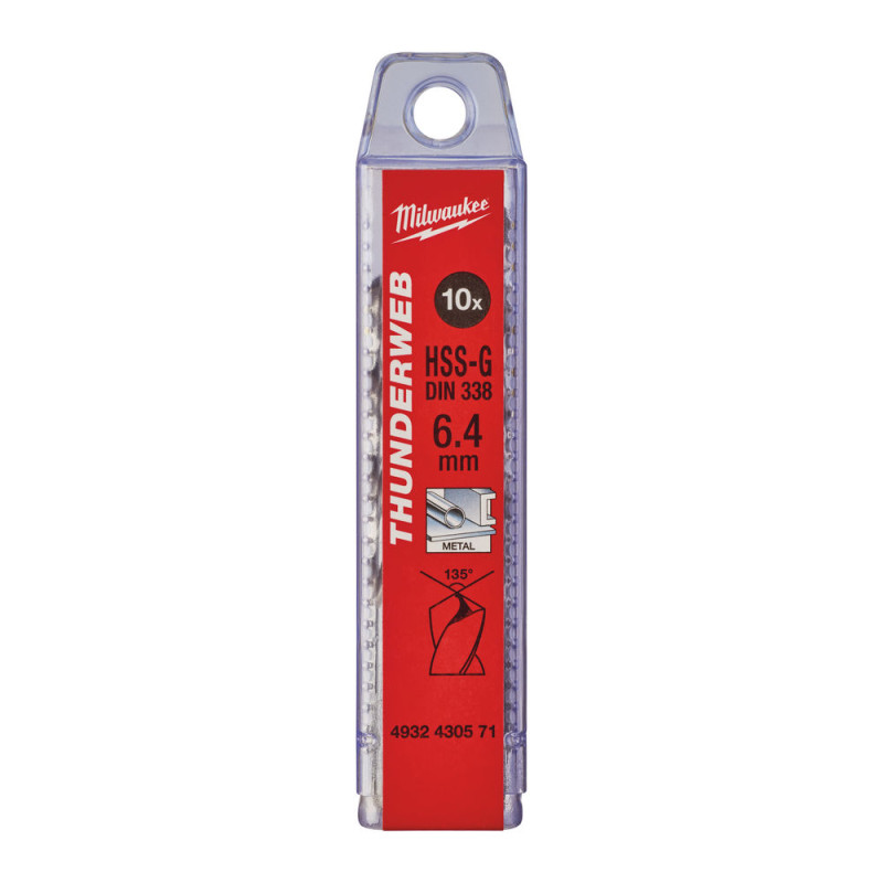 Купити Свердло по металу THUNDERWEB HSS-G MILWAUKEE DIN338, діаметр 6,4x101х63мм, (10шт), пластикова коробка. Офіційний магазин Мілвокі Україна, фірмова гарантія з доставкою по Украіні