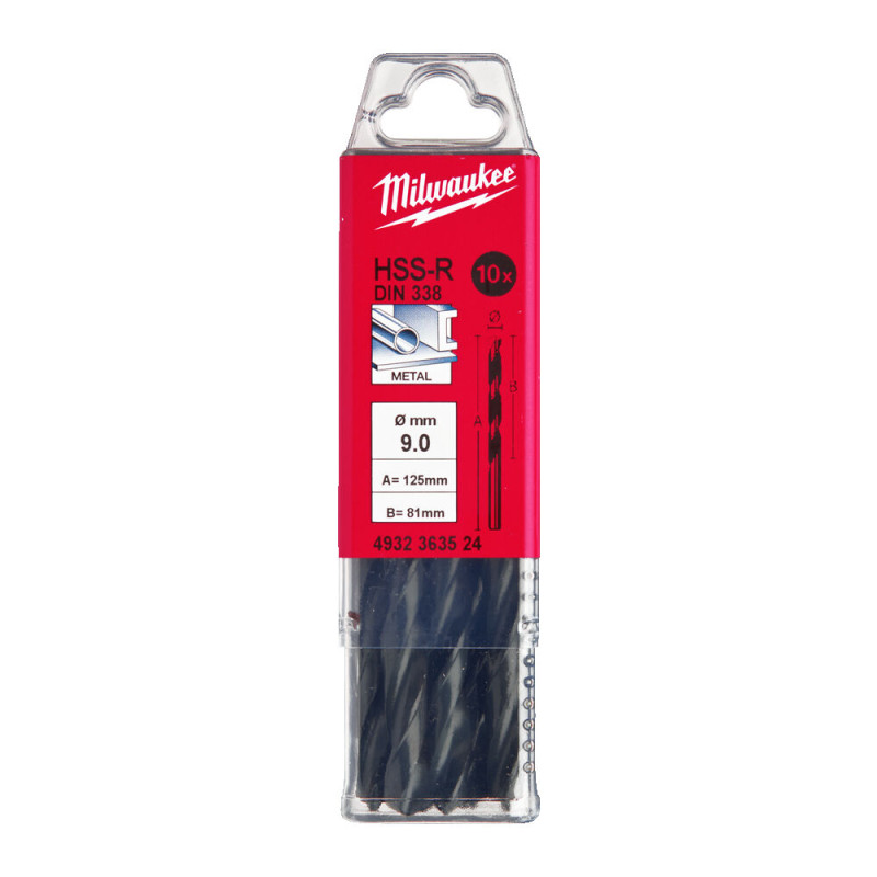 Купити Свердло по металу HSS-R MILWAUKEE DIN338, діаметр 9,0х125х81мм, (10шт), пластикова коробка. Офіційний магазин Мілвокі Україна, фірмова гарантія з доставкою по Украіні