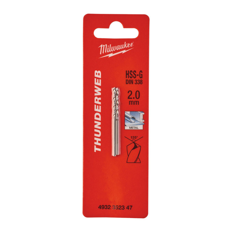 Купити Свердло по металу THUNDERWEB HSS-G MILWAUKEE DIN338, діаметр 2,0x49х24мм, (2шт). Офіційний магазин Мілвокі Україна, фірмова гарантія з доставкою по Украіні