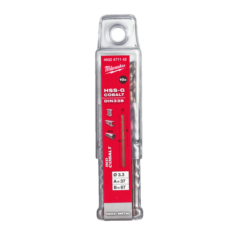 Купити Свердло по металу HSS-Co MILWAUKEE DIN338, діаметр 3,3х67х37мм, (10шт), пластикова коробка. Офіційний магазин Мілвокі Україна, фірмова гарантія з доставкою по Украіні