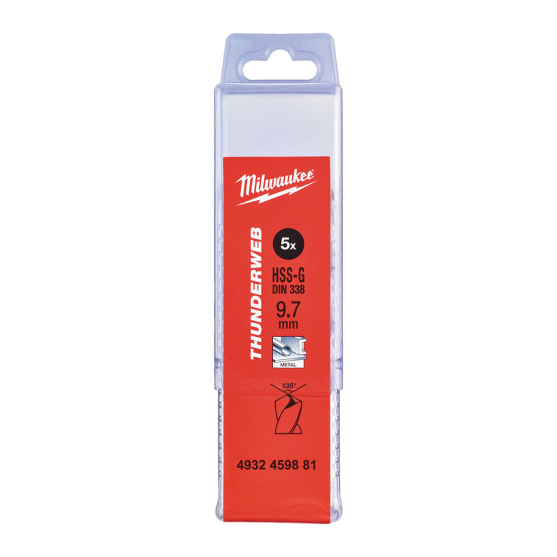 Купити Свердло по металу THUNDERWEB HSS-G MILWAUKEE DIN338, діаметр 9,7х133х87мм, (5шт), пластикова коробка. Офіційний магазин Мілвокі Україна, фірмова гарантія з доставкою по Украіні