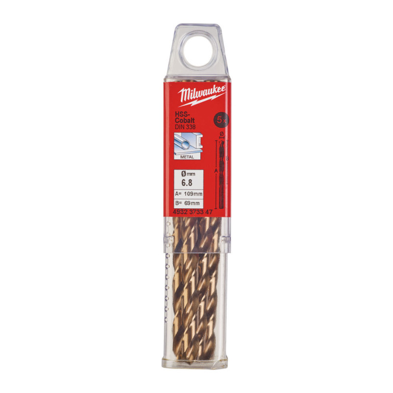 Купити Свердло по металу HSS-Co MILWAUKEE DIN338, діаметр 6,8х109х69мм, (5шт), пластикова коробка. Офіційний магазин Мілвокі Україна, фірмова гарантія з доставкою по Украіні