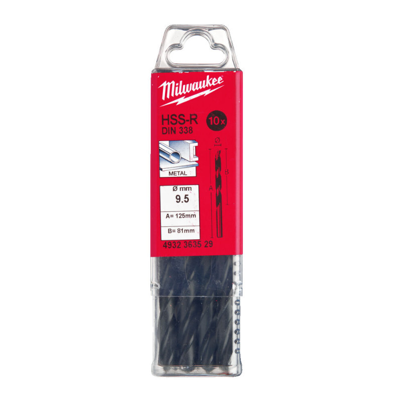 Купити Свердло по металу HSS-R MILWAUKEE DIN338, діаметр 9,5х125х81мм, (10шт), пластикова коробка. Офіційний магазин Мілвокі Україна, фірмова гарантія з доставкою по Украіні