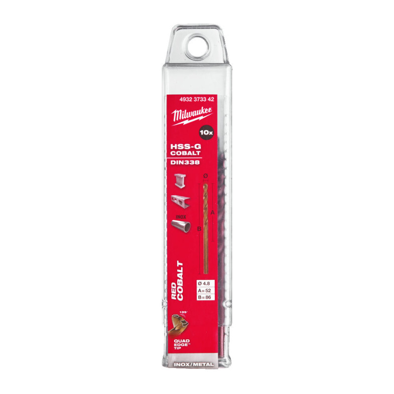 Купити Cвердло по металу HSS-Co MILWAUKEE DIN338, діаметр 4,8х86х52мм, (10шт), пластикова коробка. Офіційний магазин Мілвокі Україна, фірмова гарантія з доставкою по Украіні