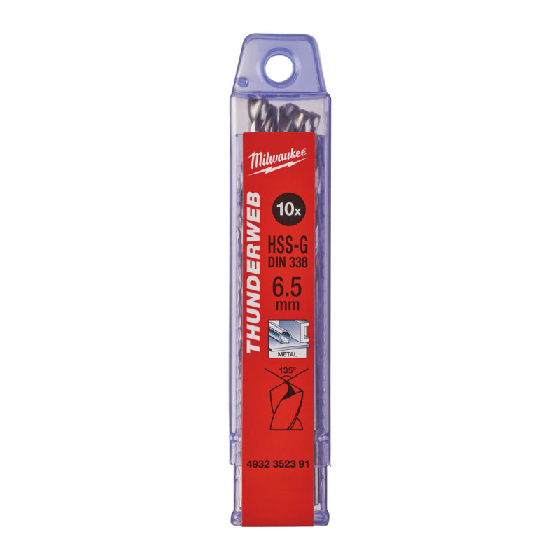 Купити Свердло по металу THUNDERWEB HSS-G MILWAUKEE DIN338, діаметр 6,5x101х63мм, (10шт), пластикова коробка. Офіційний магазин Мілвокі Україна, фірмова гарантія з доставкою по Украіні