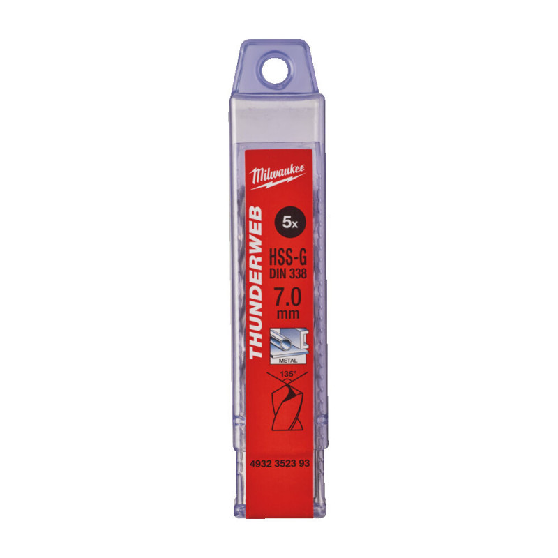 Купити Свердло по металу THUNDERWEB HSS-G MILWAUKEE DIN338, діаметр 7,0x109х69мм, (5шт), пластикова коробка. Офіційний магазин Мілвокі Україна, фірмова гарантія з доставкою по Украіні