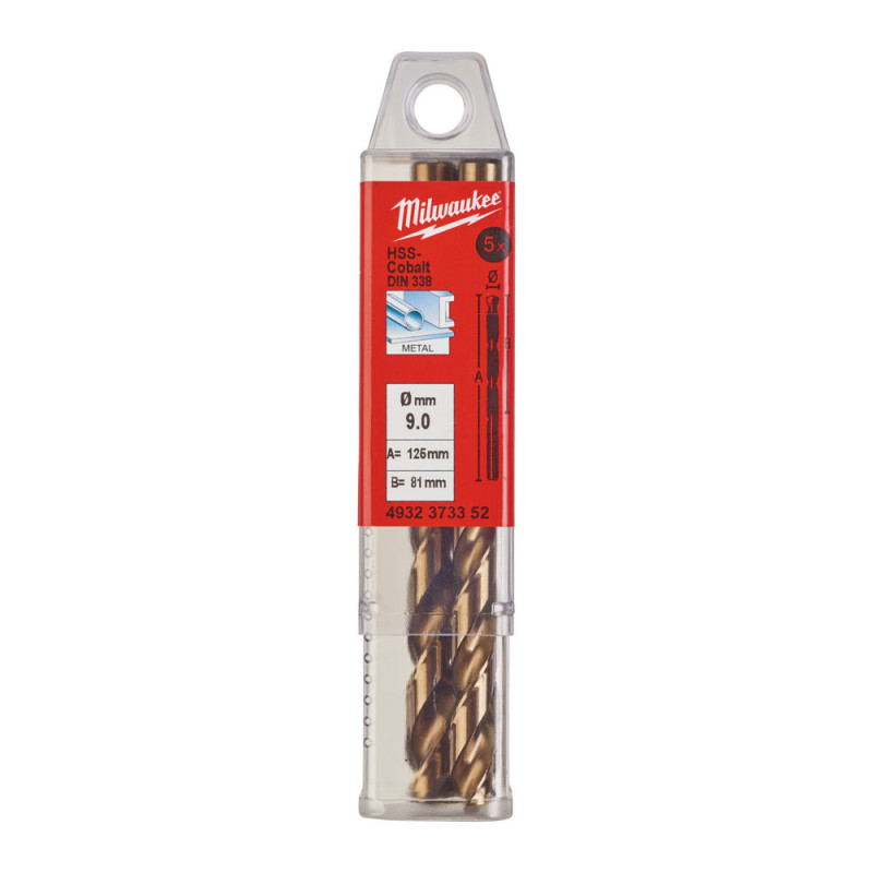 Купити Cвердло по металу HSS-Co MILWAUKEE DIN338, діаметр 9.0х125х83мм (5шт), пластикова коробка. Офіційний магазин Мілвокі Україна, фірмова гарантія з доставкою по Украіні