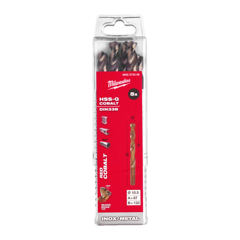 Купити Свердло по металу HSS-Co MILWAUKEE DIN338, діаметр 10,5х133х87мм, (5шт), пластикова коробка. Офіційний магазин Мілвокі Україна, фірмова гарантія з доставкою по Украіні