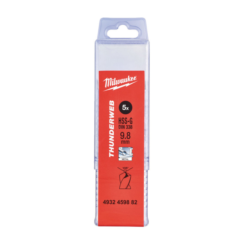 Купити Свердло по металу THUNDERWEB HSS-G MILWAUKEE DIN338, діаметр 9,8х133х87мм, (5шт), пластикова коробка. Офіційний магазин Мілвокі Україна, фірмова гарантія з доставкою по Украіні