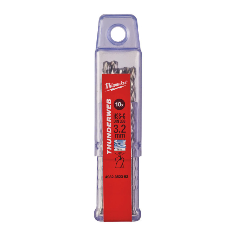 Купити Свердло по металу THUNDERWEB HSS-G MILWAUKEE DIN338, діаметр 3,2x65х36мм, (10шт), пластикова коробка. Офіційний магазин Мілвокі Україна, фірмова гарантія з доставкою по Украіні