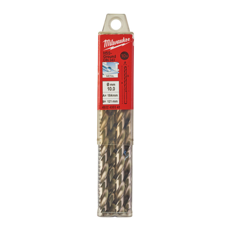 Купити Свердло по металу HSS-G MILWAUKEE DIN340, діаметр 10,0x184х121мм, подовжене, (10шт), пластикова коробка. Офіційний магазин Мілвокі Україна, фірмова гарантія з доставкою по Украіні