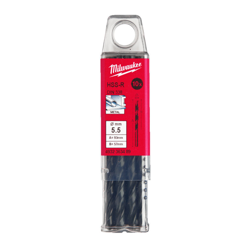 Купити Свердло по металу HSS-R MILWAUKEE DIN338, діаметр 5,5х93х57мм, (10шт), пластикова коробка. Офіційний магазин Мілвокі Україна, фірмова гарантія з доставкою по Украіні