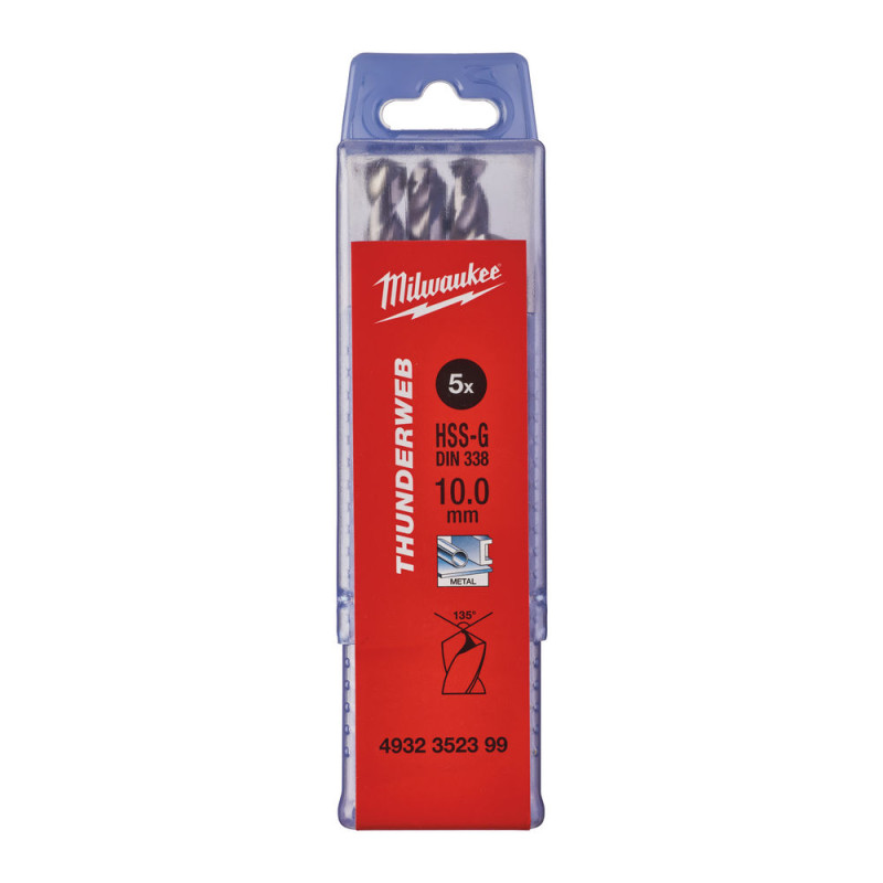 Купити Свердло по металу THUNDERWEB HSS-G MILWAUKEE DIN338, діаметр 10,0x133х87мм, (5шт), пластикова коробка. Офіційний магазин Мілвокі Україна, фірмова гарантія з доставкою по Украіні
