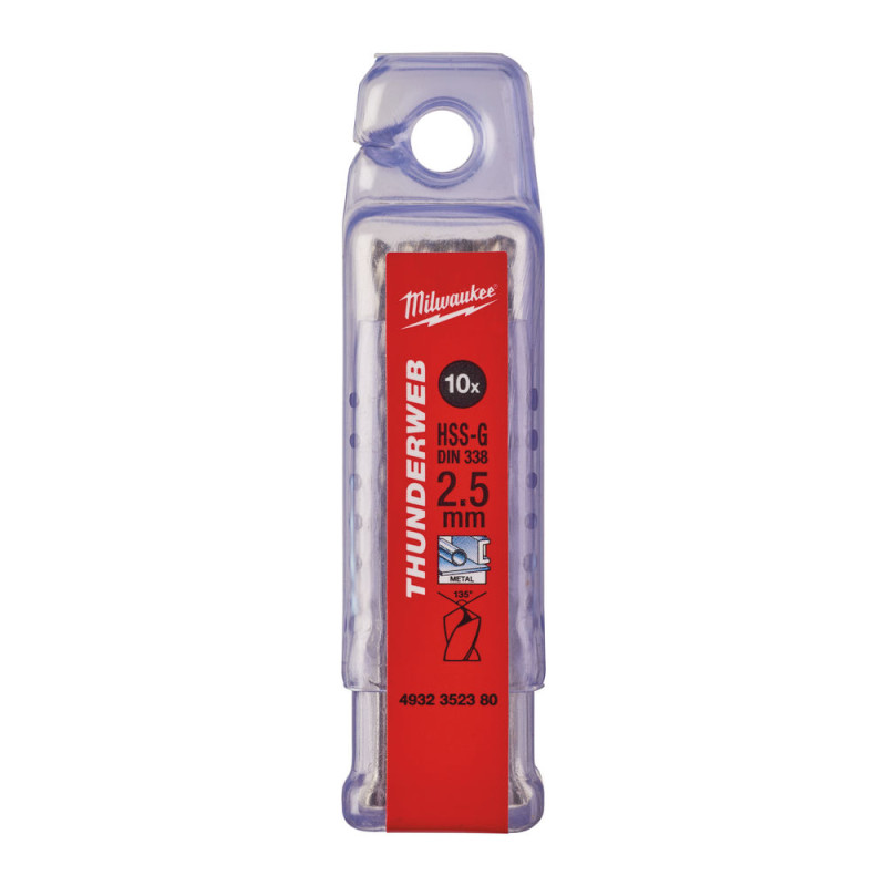 Купити Свердло по металу THUNDERWEB HSS-G MILWAUKEE DIN338, діаметр 2,5x57х30мм, (10шт), пластикова коробка. Офіційний магазин Мілвокі Україна, фірмова гарантія з доставкою по Украіні