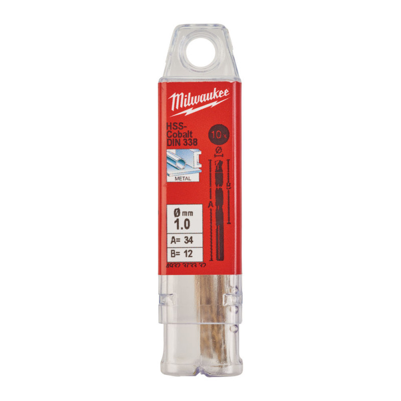 Купити Свердло по металу HSS-Co MILWAUKEE DIN338, діаметр 1,0х34х12мм, (10шт). Офіційний магазин Мілвокі Україна, фірмова гарантія з доставкою по Украіні