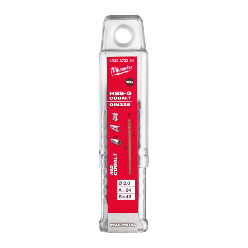 Купити Свердло по металу HSS-Co MILWAUKEE DIN338, діаметр 2,0х49х24мм, (10шт), пластикова коробка. Офіційний магазин Мілвокі Україна, фірмова гарантія з доставкою по Украіні