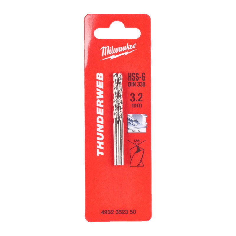 Купити Свердло по металу THUNDERWEB HSS-G MILWAUKEE DIN338, діаметр 3,2x65х36мм, (2шт). Офіційний магазин Мілвокі Україна, фірмова гарантія з доставкою по Украіні