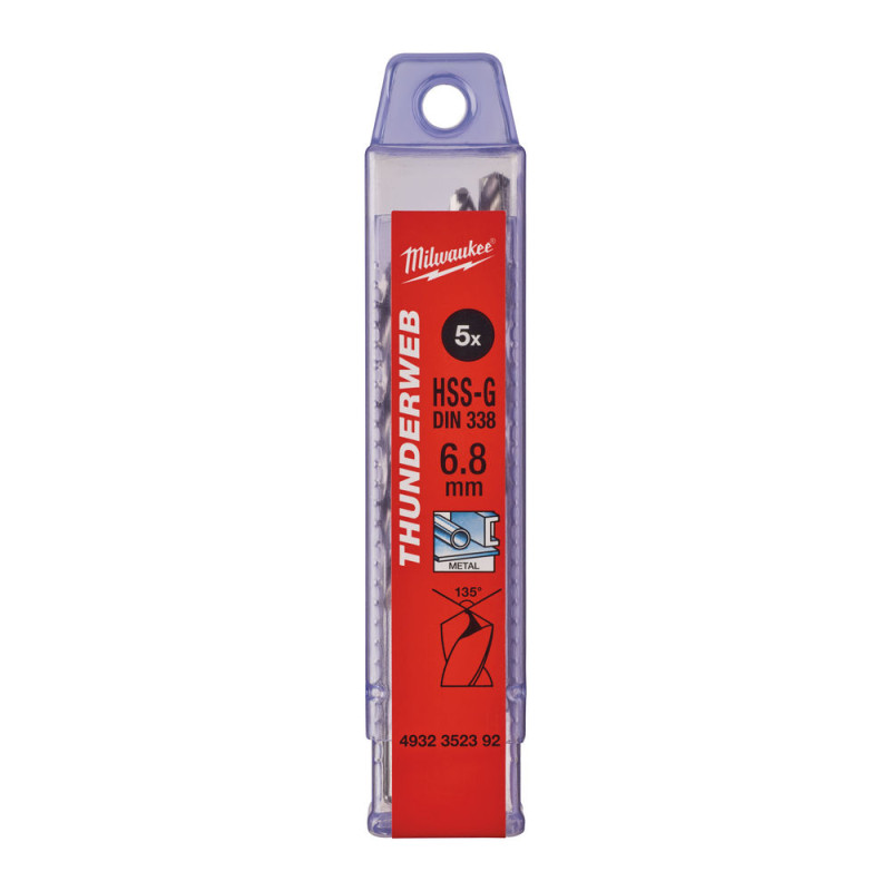 Купити Свердло по металу THUNDERWEB HSS-G MILWAUKEE DIN338, діаметр 6,8x109х69мм, (5шт), пластикова коробка. Офіційний магазин Мілвокі Україна, фірмова гарантія з доставкою по Украіні