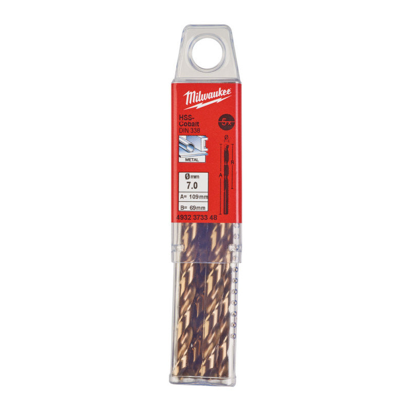 Купити Свердло по металу HSS-Co MILWAUKEE DIN338, діаметр 7,0х109х69мм, (5шт), пластикова коробка. Офіційний магазин Мілвокі Україна, фірмова гарантія з доставкою по Украіні