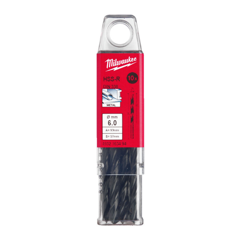 Купити Свердло по металу HSS-R MILWAUKEE DIN338, діаметр 6,0х93х57мм, (10шт), пластикова коробка. Офіційний магазин Мілвокі Україна, фірмова гарантія з доставкою по Украіні