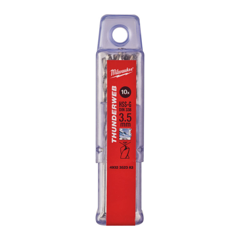 Купити Свердло по металу THUNDERWEB HSS-G MILWAUKEE DIN338, діаметр 3,5x70х39мм, (10шт), пластикова коробка. Офіційний магазин Мілвокі Україна, фірмова гарантія з доставкою по Украіні