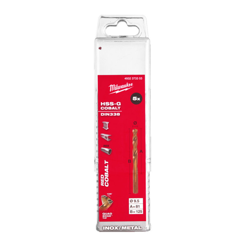 Купити Свердло по металу HSS-Co MILWAUKEE DIN338, діаметр 9,5х125х83мм, (5шт), пластикова коробка. Офіційний магазин Мілвокі Україна, фірмова гарантія з доставкою по Украіні