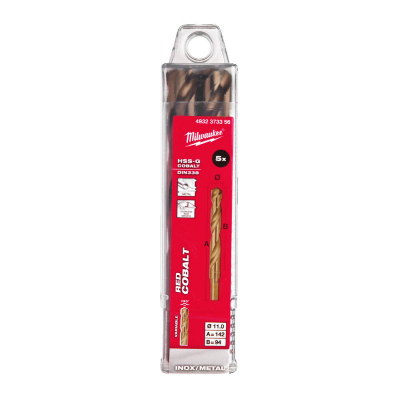 Купити Свердло по металу HSS-Co MILWAUKEE DIN338, діаметр 11,0х142х94мм, (5шт), пластикова коробка. Офіційний магазин Мілвокі Україна, фірмова гарантія з доставкою по Украіні
