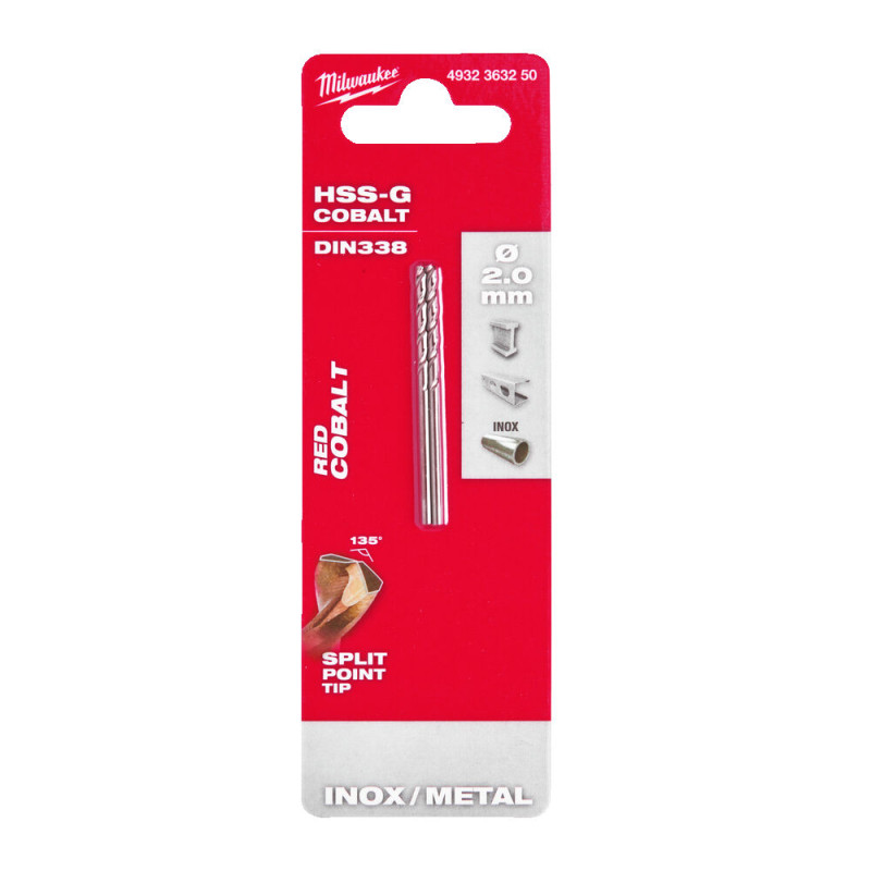 Купити Свердло по металу HSS-Co MILWAUKEE DIN338, діаметр 2,0х49х24мм, (2шт). Офіційний магазин Мілвокі Україна, фірмова гарантія з доставкою по Украіні