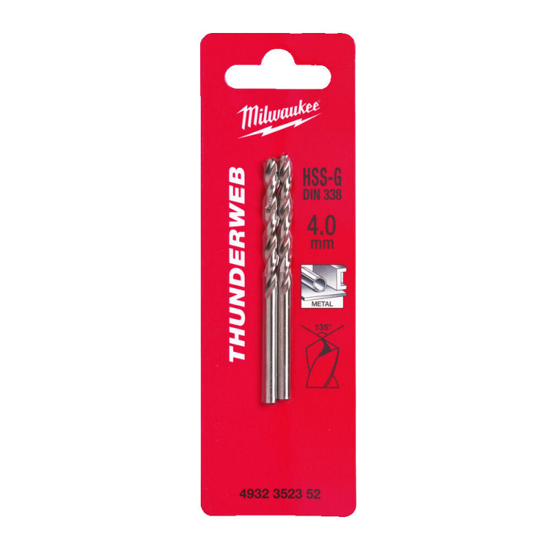 Купити Свердло по металу THUNDERWEB HSS-G MILWAUKEE DIN338, діаметр 4,0x75х43мм, (2шт). Офіційний магазин Мілвокі Україна, фірмова гарантія з доставкою по Украіні