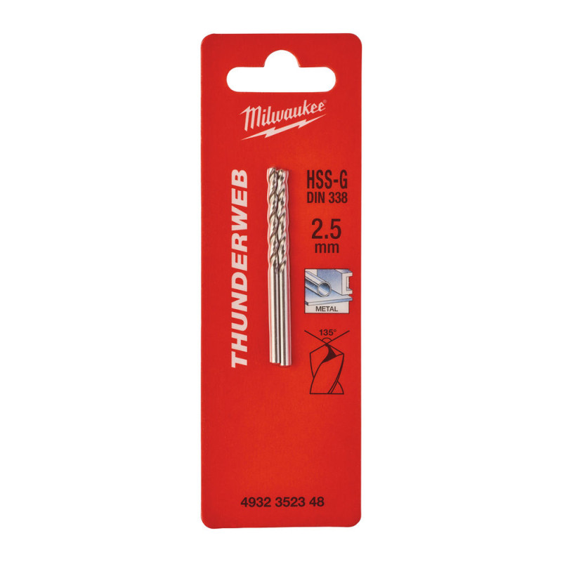 Купити Свердло по металу THUNDERWEB HSS-G MILWAUKEE DIN338, діаметр 2,5x57х30мм, (2шт). Офіційний магазин Мілвокі Україна, фірмова гарантія з доставкою по Украіні