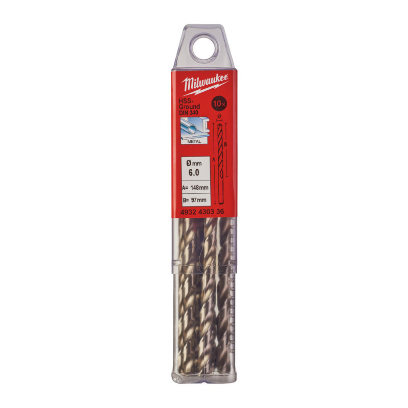Купити Свердло по металу HSS-G MILWAUKEE DIN340, діаметр 6,0х139х91мм, подовжене, (10шт), пластикова коробка. Офіційний магазин Мілвокі Україна, фірмова гарантія з доставкою по Украіні