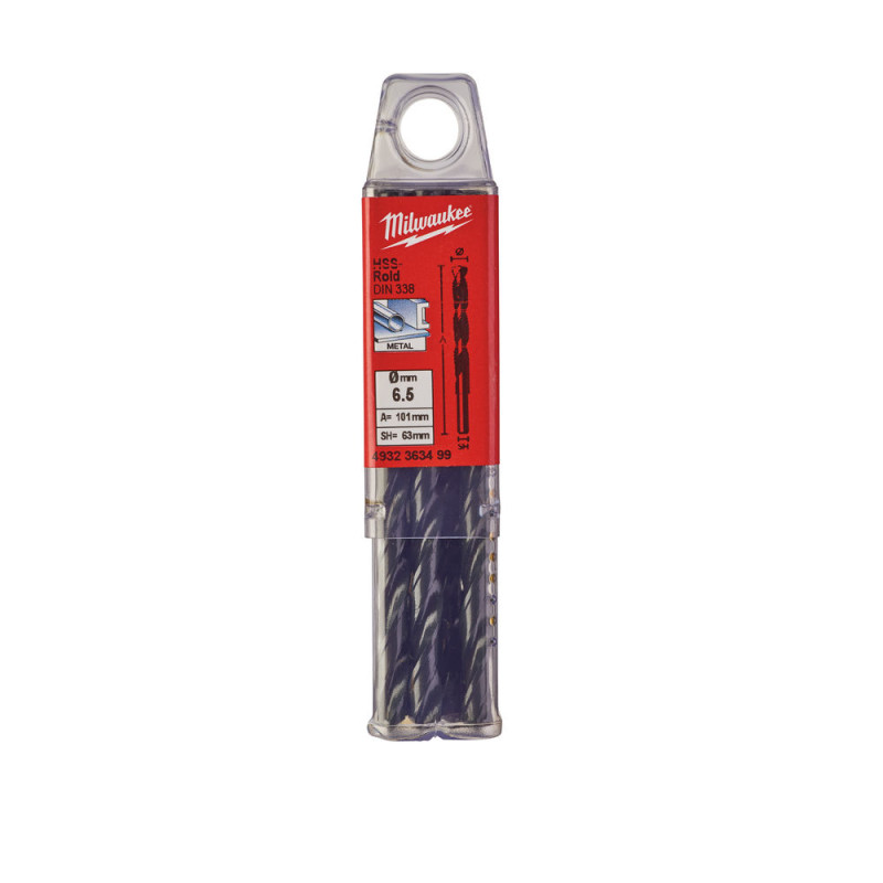 Купити Свердло по металу HSS-R MILWAUKEE DIN338, діаметр 6,5х101х63мм, (10шт), пластикова коробка. Офіційний магазин Мілвокі Україна, фірмова гарантія з доставкою по Украіні