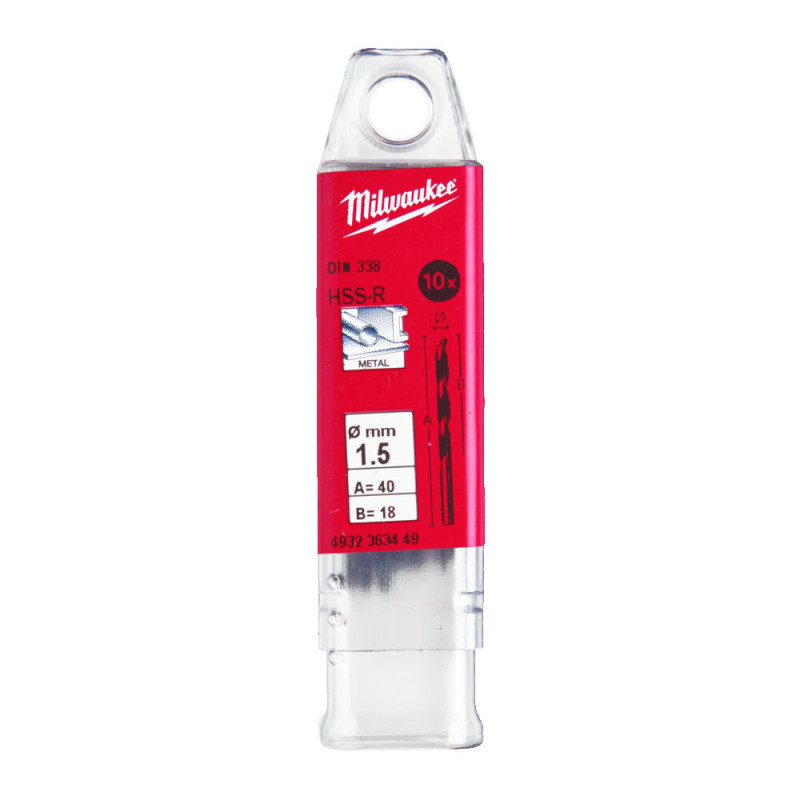 Купити Свердло по металу HSS-R MILWAUKEE DIN338, діаметр 1,5х40х18мм, (10шт), пластикова коробка. Офіційний магазин Мілвокі Україна, фірмова гарантія з доставкою по Украіні