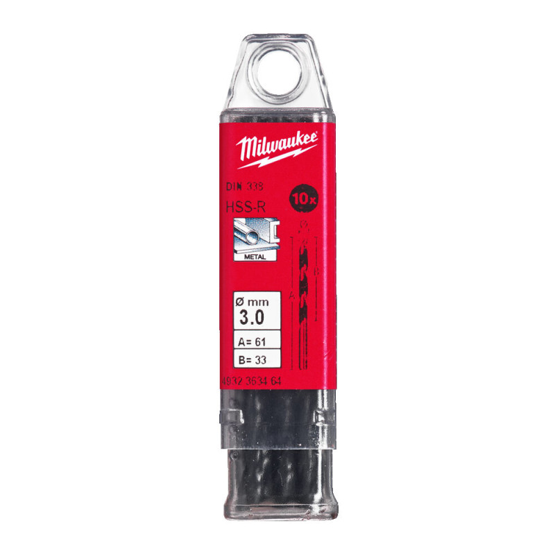 Купити Свердло по металу HSS-R MILWAUKEE DIN338, діаметр 3,0х61х33мм, (10шт), пластикова коробка. Офіційний магазин Мілвокі Україна, фірмова гарантія з доставкою по Украіні