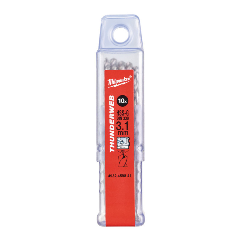 Купити Свердло по металу THUNDERWEB HSS-G MILWAUKEE DIN338, діаметр 3,1х65х36мм, (10шт), пластикова коробка. Офіційний магазин Мілвокі Україна, фірмова гарантія з доставкою по Украіні