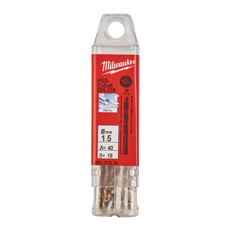 Купити Свердло по металу HSS-Co MILWAUKEE DIN338, діаметр 1,5х40х18мм, (10шт), пластикова коробка. Офіційний магазин Мілвокі Україна, фірмова гарантія з доставкою по Украіні