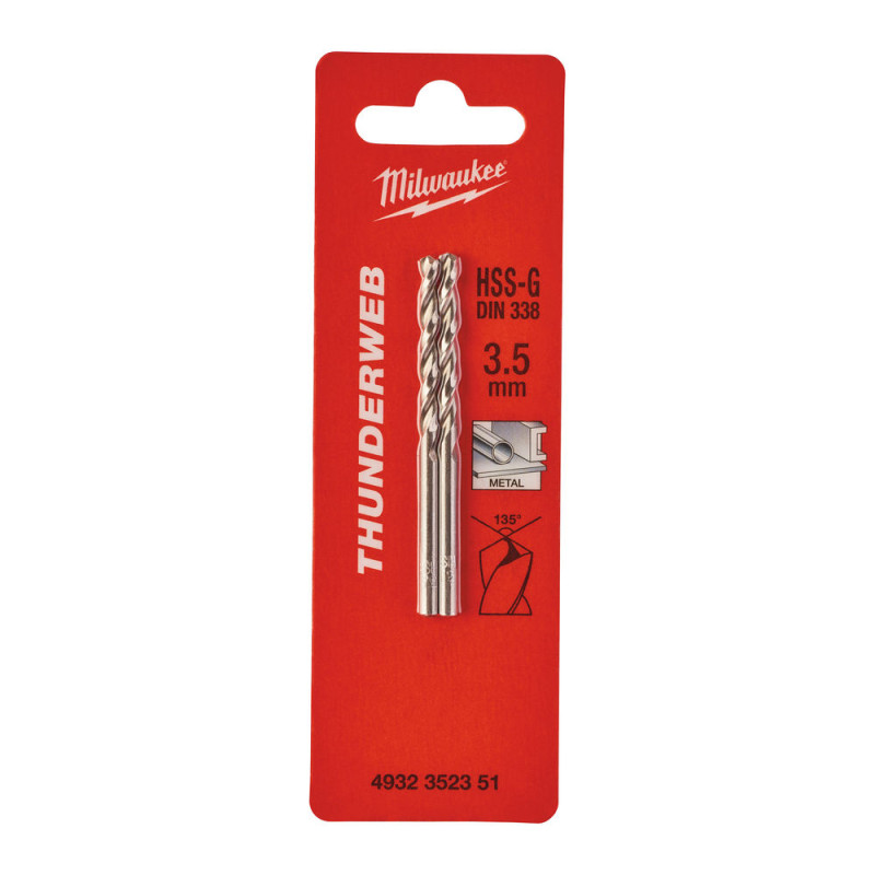 Купити Свердло по металу THUNDERWEB HSS-G MILWAUKEE DIN338, діаметр 3,5x70х39мм, (2шт). Офіційний магазин Мілвокі Україна, фірмова гарантія з доставкою по Украіні