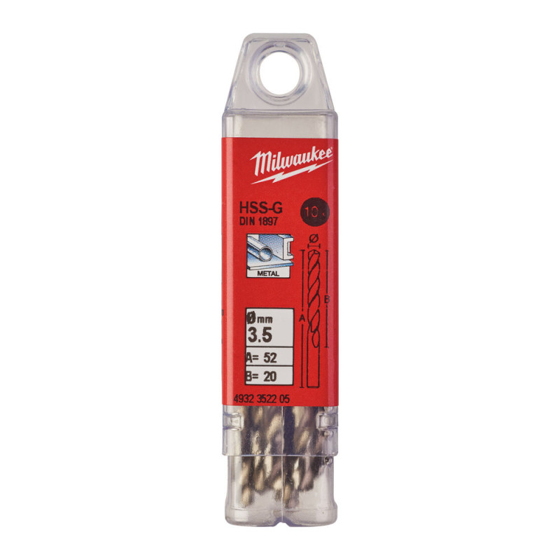 Купити Свердло по металу HSS-G MILWAUKEE DIN1897, діаметр 3,5х52х20мм, скорочене, (10шт), пластикова коробка. Офіційний магазин Мілвокі Україна, фірмова гарантія з доставкою по Украіні