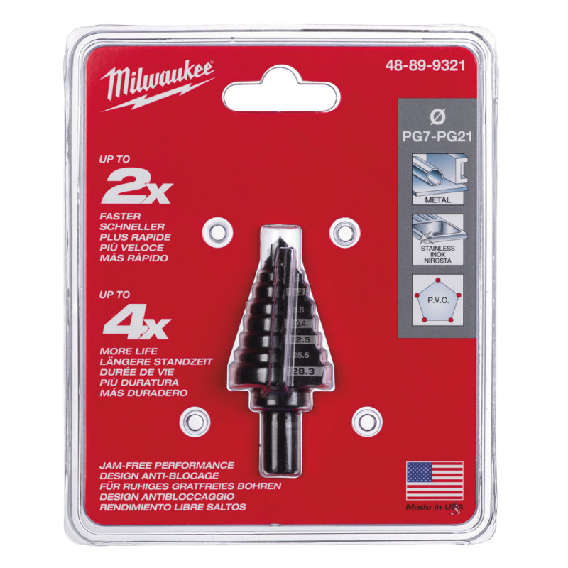 Купити Свердло ступінчасте Step Drill MILWAUKEE, для електриків PG7-PG21 з кроком 2мм. Офіційний магазин Мілвокі Україна, фірмова гарантія з доставкою по Украіні