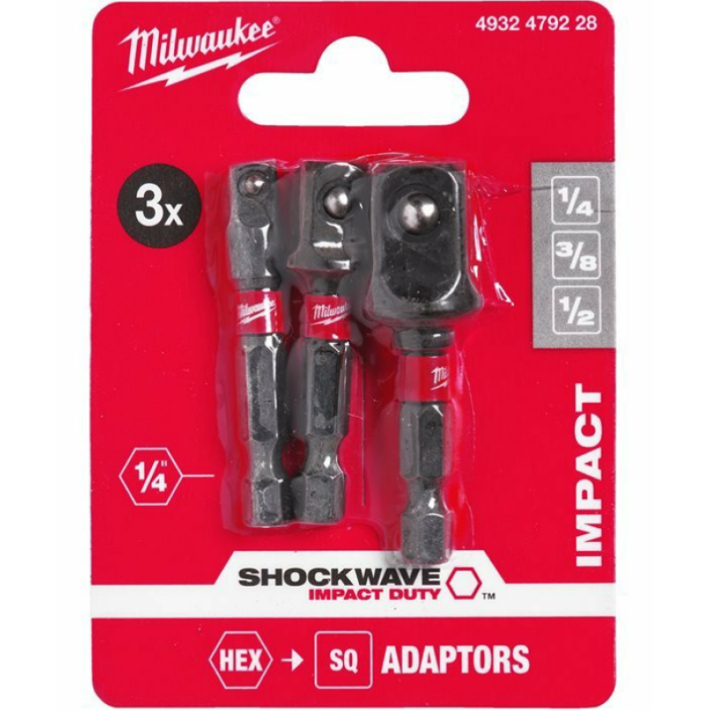Купити Набір перехідників ShW MILWAUKEE, з 1/4'' Hex на квадрат (1/4