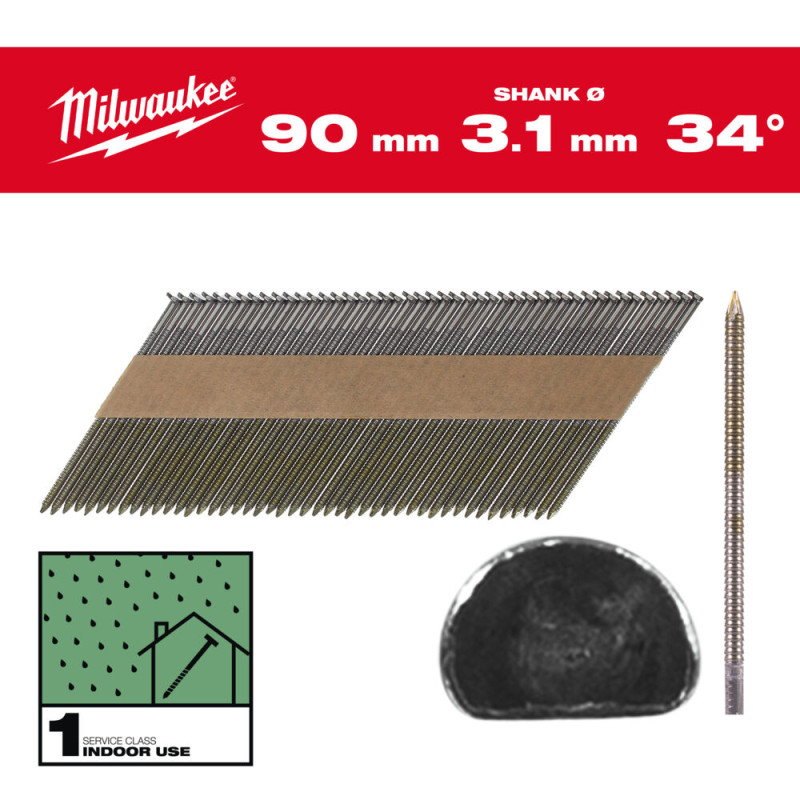 Купити Цвяхи з кільцевою накаткою та D-образною головкою MILWAUKEE, 3,1/34 градуси/50мм (2200шт). Офіційний магазин Мілвокі Україна, фірмова гарантія з доставкою по Украіні