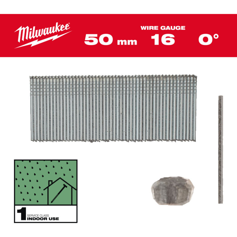 Купити Цвяхи оцинковані з Т-образною головкою MILWAUKEE, 16G/0 градусів/50мм, (2500шт). Офіційний магазин Мілвокі Україна, фірмова гарантія з доставкою по Украіні