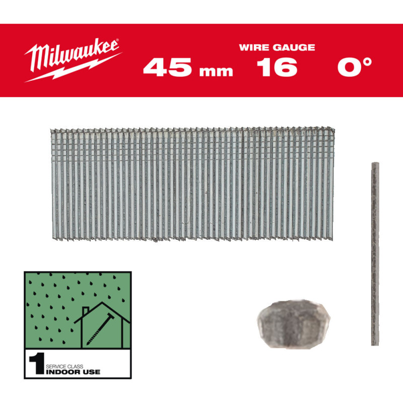 Купити Цвяхи оцинковані з Т-образною головкою MILWAUKEE, 16G/0 градусів/45мм, (2500шт). Офіційний магазин Мілвокі Україна, фірмова гарантія з доставкою по Украіні