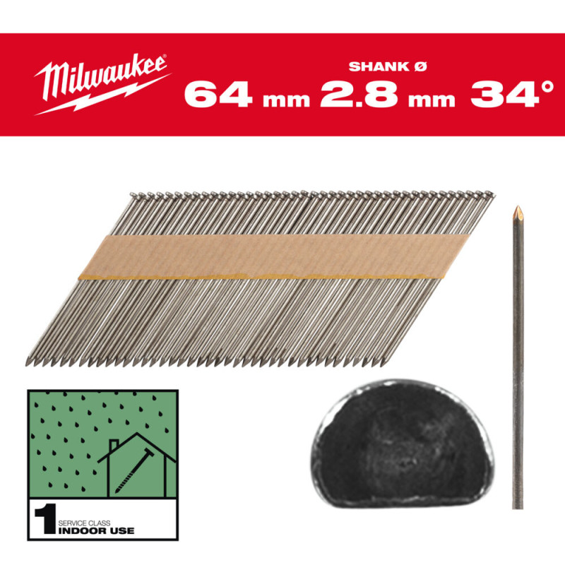 Купити Цвяхи з D-образною головкою MILWAUKEE, 2,8/34 градуси/50мм (2200шт). Офіційний магазин Мілвокі Україна, фірмова гарантія з доставкою по Украіні