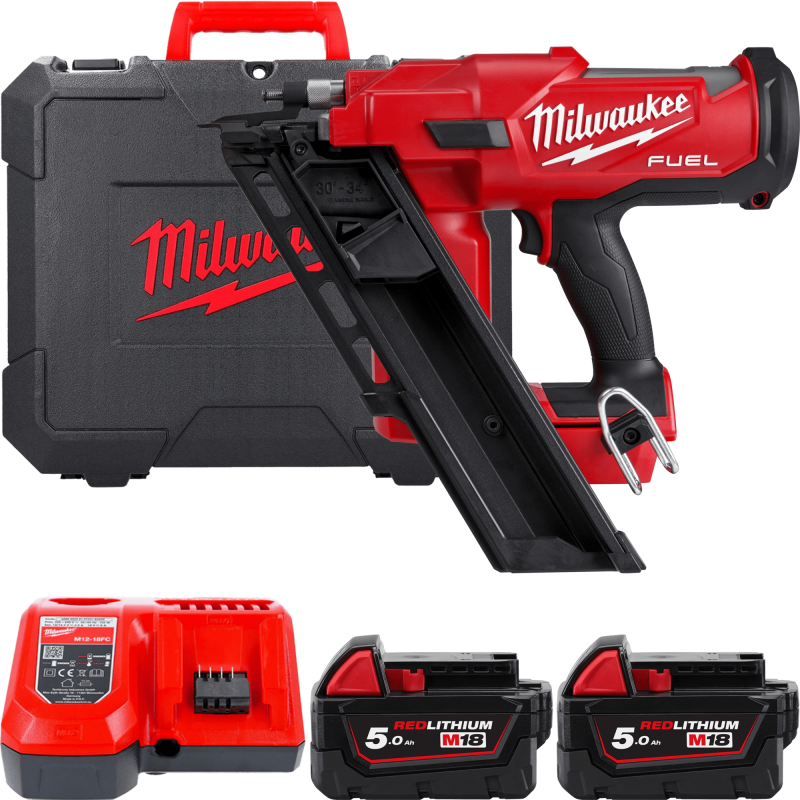 Купити Пістолет цвяхозабивний акумуляторний безщітковий MILWAUKEE M18 FUEL FFNS-502C  (зарядний пристрій M12-M18 FC, 2 акумулятори M18 B5 5Аг, кейс). Офіційний магазин Мілвокі Україна, фірмова гарантія з доставкою по Украіні