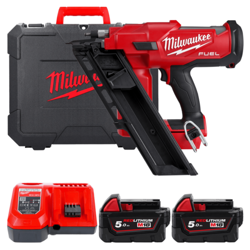 Купити Пістолет цвяхозабивний акумуляторний безщітковий MILWAUKEE, M18 FFN-502C, 50/90мм (зарядний пристрій M12-18 FC, 2 акумулятори М18 В5 5Аг, кейс). Офіційний магазин Мілвокі Україна, фірмова гарантія з доставкою по Украіні