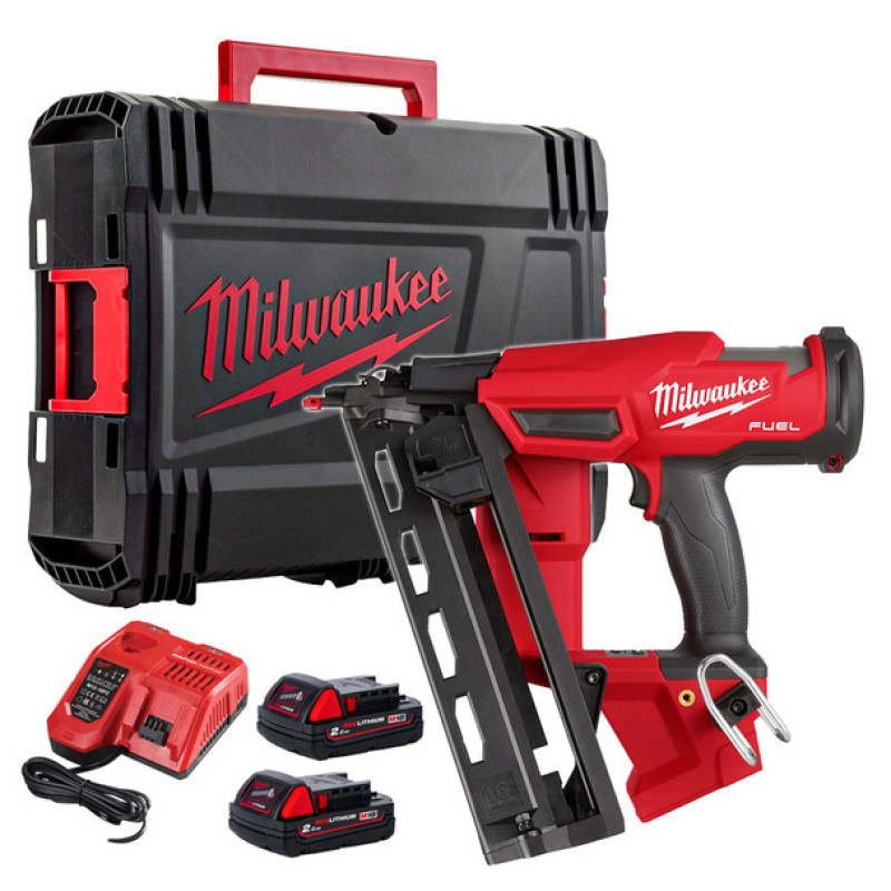 Купити Пістолет цвяхозабивний акумуляторний безщітковий MILWAUKEE, M18 FN16GA-202X (зарядний пристрій M12-18 FC, 2 акумулятори М18 В2 2Аг, HDкейс). Офіційний магазин Мілвокі Україна, фірмова гарантія з доставкою по Украіні