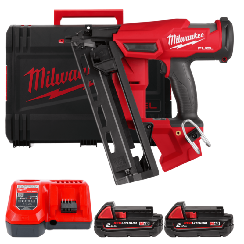 Купити Пістолет цвяхозабивний акумуляторний безщітковий MILWAUKEE, M18 FN16GA-202X (зарядний пристрій M12-18 FC, 2 акумулятори М18 В2 2Аг, HDкейс). Офіційний магазин Мілвокі Україна, фірмова гарантія з доставкою по Украіні