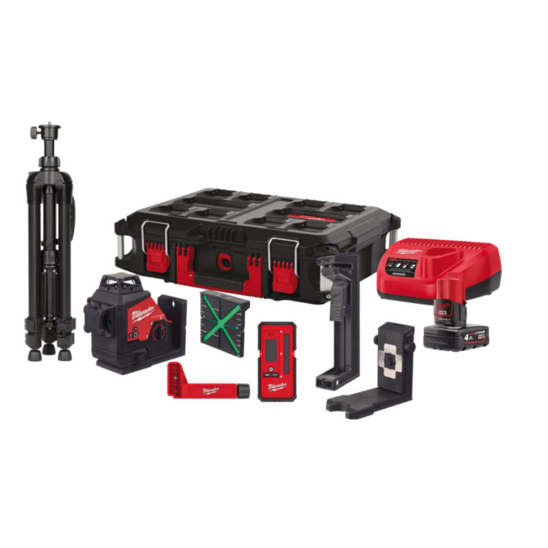 Купити Нівелір лазерний 3D акумуляторний MILWAUKEE, M12 3PLKIT-401P  (360 градусів, зелений промінь) (заміна на 4933499379). Офіційний магазин Мілвокі Україна, фірмова гарантія з доставкою по Украіні