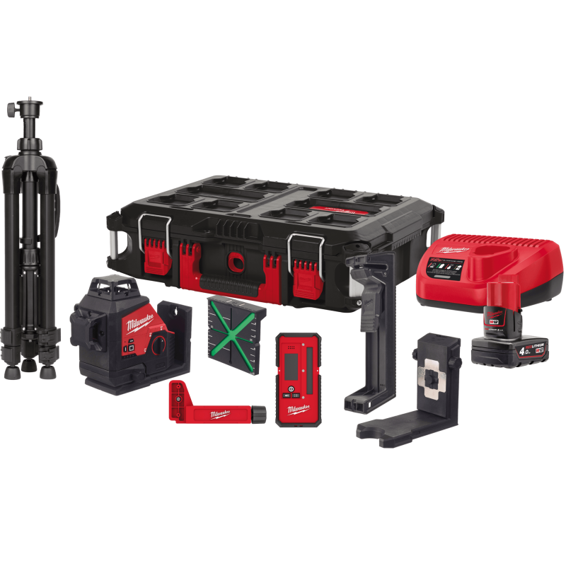 Купити Нівелір лазерний 3D акумуляторний MILWAUKEE, M12 3PLKIT-401P  (360 градусів, зелений промінь) (заміна на 4933499379). Офіційний магазин Мілвокі Україна, фірмова гарантія з доставкою по Украіні